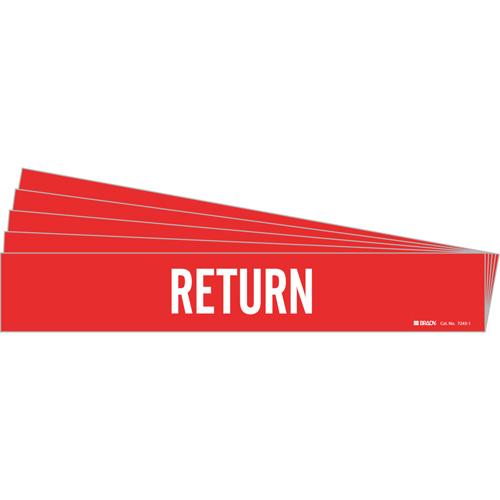 "Return" Pipe Marker - Vinyl, White on Red, 2-1/2" - 7-7/8", 2-1/4", 14", 2", English, Self-Adhesive