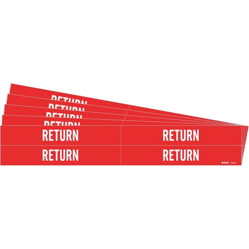 "Return" Pipe Marker - Vinyl, White on Red, 3/4" - 2-3/8", 1-1/8", 7", 3/4", English, Self-Adhesive, 4
