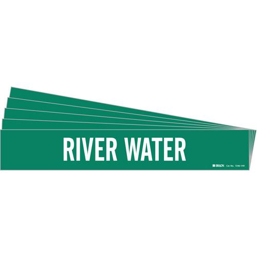 "Riverwater" Pipe Marker - Vinyl, White on Green, 3/4" - 2-3/8", 1-1/8", 7", 3/4", English, Self-Adhesive