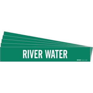 "River Water" Pipe Marker - Vinyl, White on Green, 2-1/2" - 7-7/8", 2-1/4", 14", 2", English, Self-Adhesive
