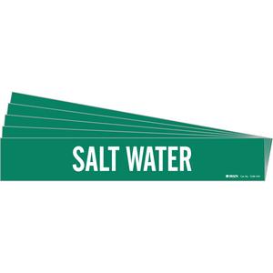 "Salt Water" Pipe Marker - Vinyl, White on Green, 8" - 20", 4", 24", 3-1/2", English, Self-Adhesive