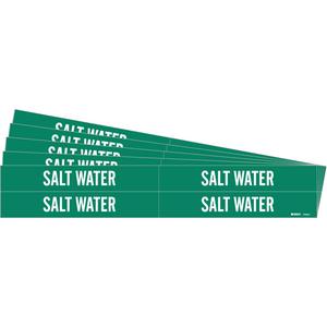 "Salt Water" Pipe Markers - Vinyl, White on Green, 3/4" - 2-3/8", 1-1/8", 7", 3/4", English, Self-Adhesive, 4