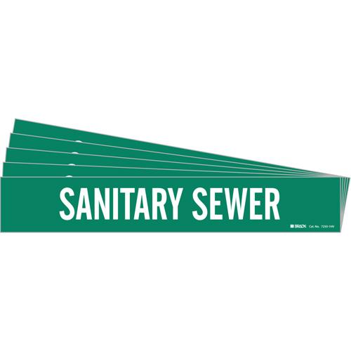 "Sanitary Sewer" Pipe Marker - Vinyl, White on Green, 8" - 20", 4", 24", 3-1/2", English, Self-Adhesive