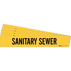 "Sanitary Sewer" Pipe Marker - Vinyl, Black on Yellow, 8" - 20", 4", 24", 3-1/2", English, Self-Adhesive
