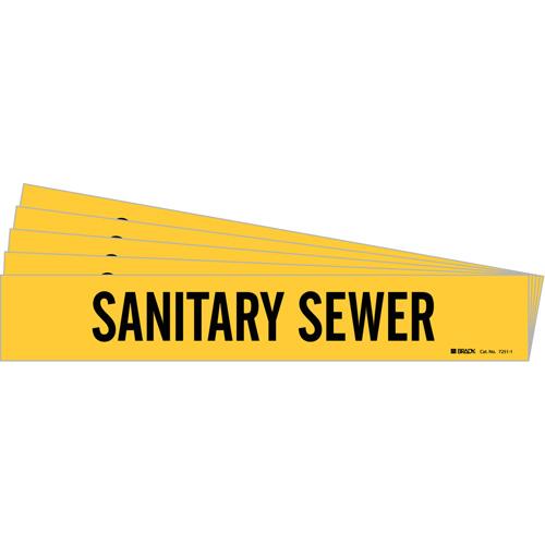 "Sanitary Sewer" Pipe Marker - Vinyl, Black on Yellow, 2-1/2" - 7-7/8", 2-1/4", 14", 2", English, Self-Adhesive