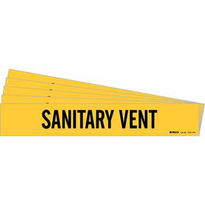 "Sanitary Vent" Pipe Markers - Vinyl, Black on Yellow, 8" - 20", 4", 24", 3-1/2", English, Self-Adhesive