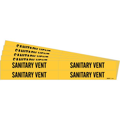 "Sanitary Vent" Pipe Marker - Vinyl, Black on Yellow, 3/4" - 2-3/8", 1-1/8", 7", 3/4", English, Self-Adhesive, 4