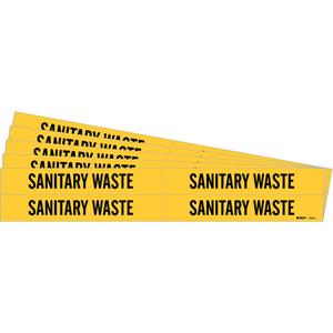 "Sanitary Waste" Pipe Markers - Vinyl, Black on Yellow, 3/4" - 2-3/8", 1-1/8", 7", 3/4", English, Self-Adhesive, 4