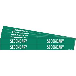 "Secondary" Pipe Marker - Vinyl, White on Green, 3/4" - 2-3/8", 1-1/8", 7", 3/4", English, Self-Adhesive, 4