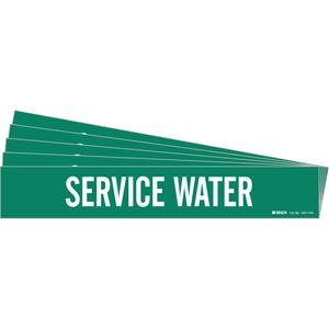 "Service Water" Pipe Marker - Vinyl, White on Green, 8" - 20", 4", 24", 3-1/2", English, Self-Adhesive