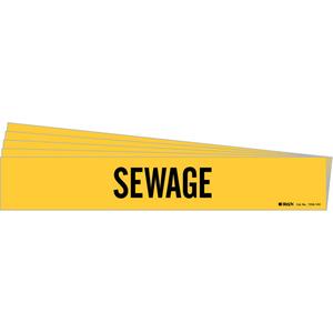 "Sewage" Pipe Marker - Vinyl, Black on Yellow, 8" - 20", 4", 24", 3-1/2", English, Self-Adhesive