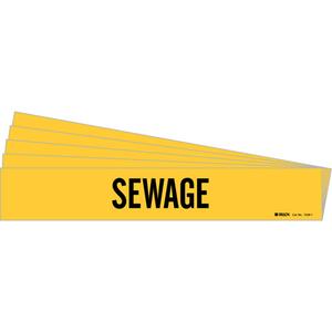 "Sewage" Pipe Marker - Vinyl, Black on Yellow, 2-1/2" - 7-7/8", 2-1/4", 14", 2", English, Self-Adhesive