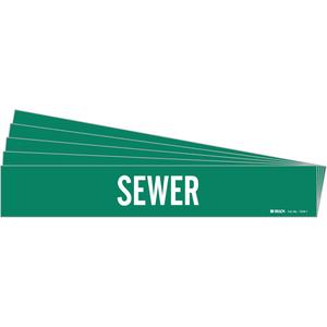 "Sewer" Pipe Marker - Vinyl, White on Green, 2-1/2" - 7-7/8", 2-1/4", 14", 2", English, Self-Adhesive