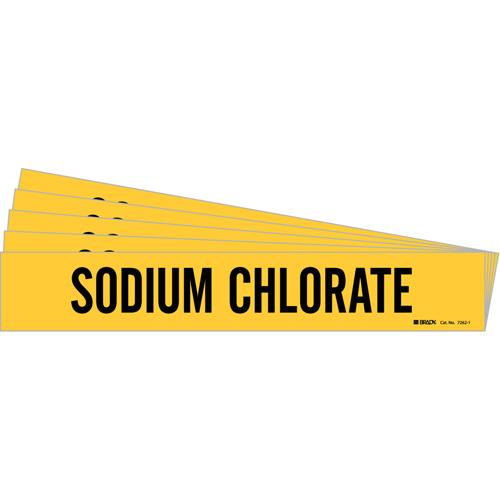 "Sodium Chlorate" Pipe Marker - Vinyl, Black on Yellow, 2-1/2" - 7-7/8", 2-1/4", 14", 2", English, Self-Adhesive