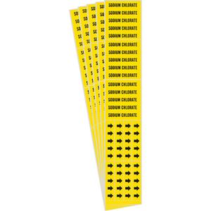"Sodium Chlorate" Pipe Markers - Vinyl, Black on Yellow, 0" - 3/4", 2-1/4", 2-3/4", 1/2", English, Self-Adhesive, 3