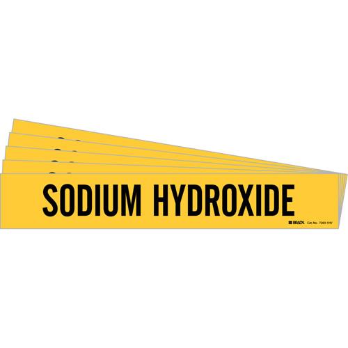 "Sodium Hydroxide" Pipe Marker - Vinyl, Black on Yellow, 8" - 20", 4", 24", 3-1/2", English, Self-Adhesive