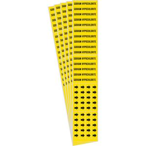 "Sodium Hypochlorite" Pipe Markers - Vinyl, Black on Yellow, 0" - 3/4", 2-1/4", 2-3/4", 1/2", English, Self-Adhesive, 3