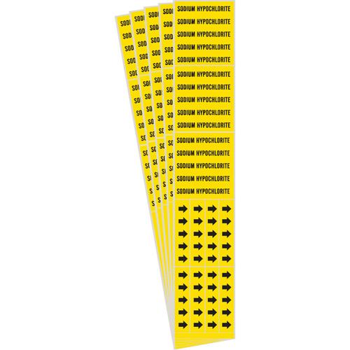 "Sodium Hypochlorite" Pipe Markers - Vinyl, Black on Yellow, 0" - 3/4", 2-1/4", 2-3/4", 1/2", English, Self-Adhesive, 3