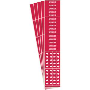 "Sprinkler" Pipe Markers - Vinyl, White on Red, 0" - 3/4", 2-1/4", 2-3/4", 1/2", English, Self-Adhesive, 3