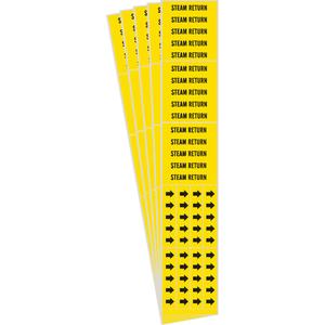 "Steam Return" Pipe Markers - Vinyl, Black on Yellow, 0" - 3/4", 2-1/4", 2-3/4", 1/2", English, Self-Adhesive, 3