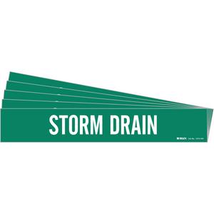 "Storm Drain" Pipe Marker - Vinyl, White on Green, 8" - 20", 4", 24", 4-1/2", English, Self-Adhesive