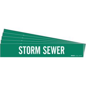 "Storm Sewer" Pipe Marker - Vinyl, White on Green, 8" - 20", 4", 24", 3-1/2", English, Self-Adhesive