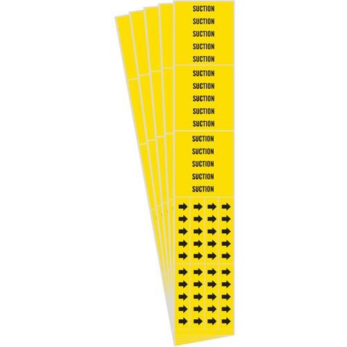 "Suction" Pipe Markers - Vinyl, Black on Yellow, 0" - 3/4", 2-1/4", 2-3/4", 1/2", English, Self-Adhesive, 3