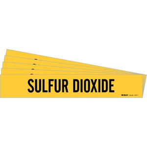 "Sulfur Dioxide" Pipe Marker - Vinyl, Black on Yellow, 2-1/2" - 7-7/8", 2-1/4", 14", 2", English, Self-Adhesive