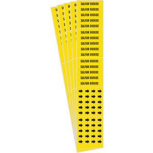 "Sulfur Dioxide" Pipe Markers - Vinyl, Black on Yellow, 0" - 3/4", 2-1/4", 2-3/4", 1/2", English, Self-Adhesive, 3