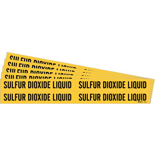 "Sulfur Dioxide Liquid" Pipe Markers - Vinyl, Black on Yellow, 3/4" - 2-3/8", 1-1/8", 7", 3/4", English, Self-Adhesive, 4