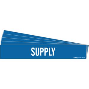 "Supply" Pipe Marker - Vinyl, White on Blue, 8" - 20", 4", 24", 3-1/2", English, Self-Adhesive