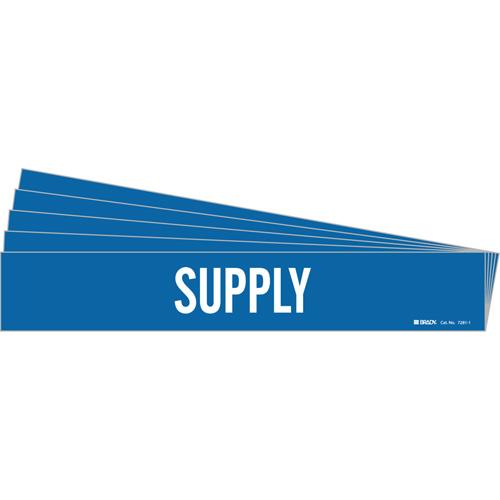 "Supply" Pipe Marker - Vinyl, White on Blue, 2-1/2" - 7-7/8", 2-1/4", 14", 2", English, Self-Adhesive