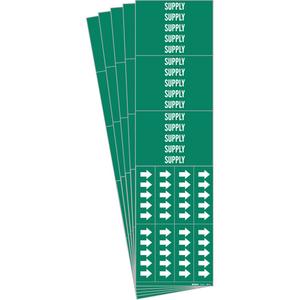 "Supply" Pipe Markers - Vinyl, White on Green, 0" - 3/4", 2-1/4", 2-3/4", 1/2", English, Self-Adhesive, 3