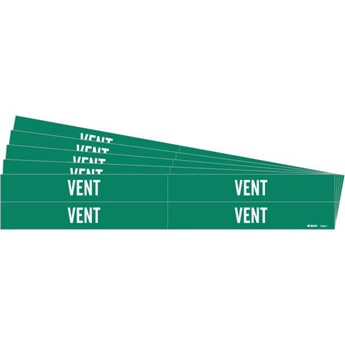"Vent" Pipe Markers - Vinyl, White on Green, 3/4" - 2-3/8", 1-1/8", 7", 3/4", English, Self-Adhesive, 4