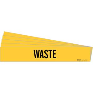 "Waste" Pipe Marker - Vinyl, Black on Yellow, 2-1/2" - 7-7/8", 2-1/4", 14", 2", English, Self-Adhesive