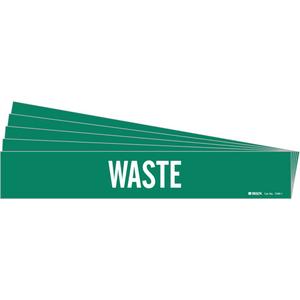 "Waste" Pipe Marker - Vinyl, White on Green, 2-1/2" - 7-7/8", 2-1/4", 14", 2", English, Self-Adhesive