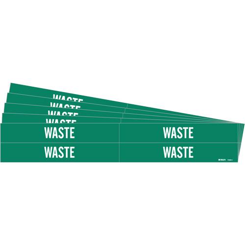 "Waste" Pipe Markers - Vinyl, White on Green, 3/4" - 2-3/8", 1-1/8", 7", 3/4", English, Self-Adhesive, 4