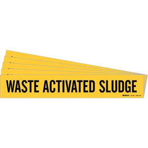 "Waste Activated Sludge" Pipe Marker - Vinyl, Black on Yellow, 8" - 20", 4", 24", 3-1/2", English, Self-Adhesive
