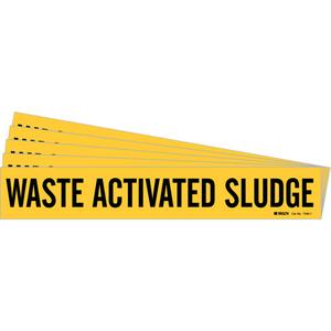 "Waste Activated Sludge" Marker - Vinyl, Black on Yellow, 2-1/2" - 7-7/8", 2-1/4", 14", 2", English, Self-Adhesive