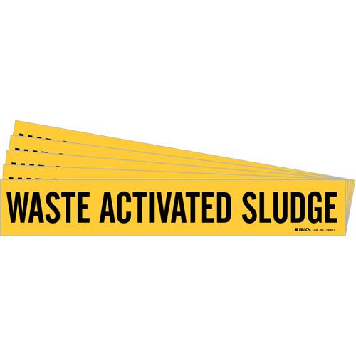 "Waste Activated Sludge" Marker - Vinyl, Black on Yellow, 2-1/2" - 7-7/8", 2-1/4", 14", 2", English, Self-Adhesive