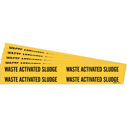 "Waste Activated Sludge" Pipe Marker - Vinyl, Black on Yellow, 3/4" - 2-3/8", 1-1/8", 7", 3/4", English, Self-Adhesive, 4