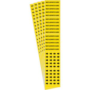 "Waste Activated Sludge" Pipe Markers - Vinyl, Black on Yellow, 0" - 3/4", 2-1/4", 2-3/4", 1/2", English, Self-Adhesive, 3