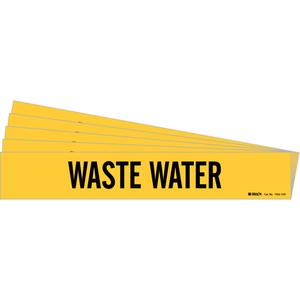 "Waste Water" Pipe Marker - Vinyl, Black on Yellow, 8" - 20", 4", 24", 3-1/2", English, Self-Adhesive