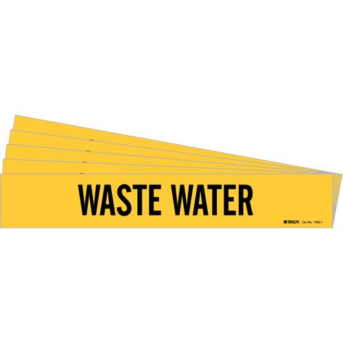 "Waste Water" Pipe Marker - Vinyl, Black on Yellow, 2-1/2" - 7-7/8", 2-1/4", 14", 2", English, Self-Adhesive