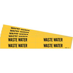 "Waste Water" Pipe Markers - Vinyl, Black on Yellow, 3/4" - 2-3/8", 1-1/8", 7", 3/4", English, Self-Adhesive, 4