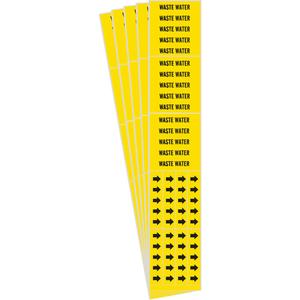 "Waste Water" Pipe Marker - Vinyl, Black on Yellow, 0" - 3/4", 2-1/4", 2-3/4", 1/2", English, Self-Adhesive, 3