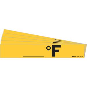 "Blank °F" Pipe Marker - Vinyl, Black on Yellow, 8" - 20", 4", 24", 3-1/2", English, Self-Adhesive