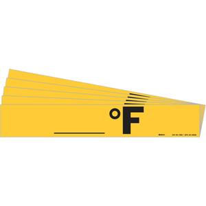 "°F" Pipe Markers - Vinyl, Black on Yellow, 3/4" - 2-3/8", 1-1/8", 7", 3/4", Bilingual, Self-Adhesive, 4