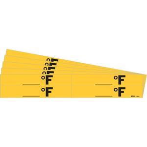 "°F" Pipe Markers - Vinyl, Black on Yellow, 3/4" - 2-3/8", 1-1/8", 7", 3/4", English, Self-Adhesive, 3