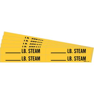 "Blank LB. Steam" Pipe Markers - Vinyl, Black on Yellow, 3/4" - 2-3/8", 1-1/8", 7", 3/4", English, Self-Adhesive, 4